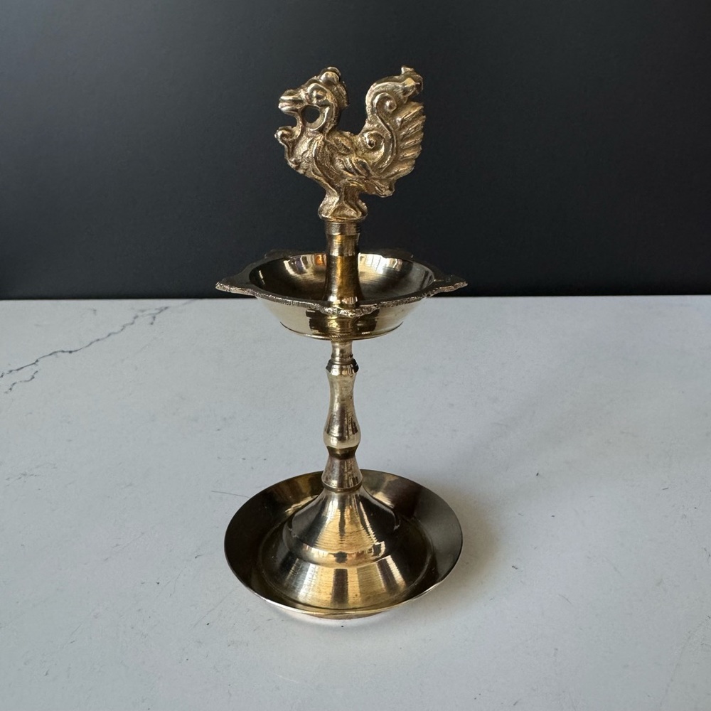 Brass Peacock Bird Diya Kuthu Vilakku Traditional Hindu Oil Lamp